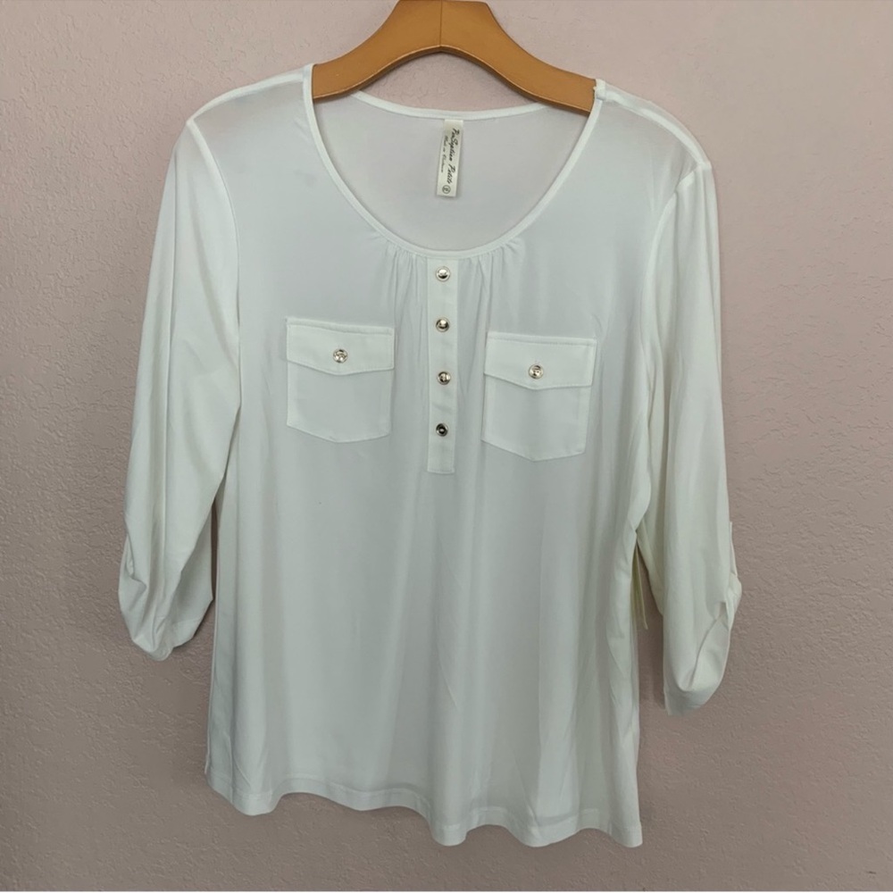 NWT Perseption Cream Buttoned Blouse with Three-Quarter Sleeves sz PXL